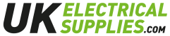 Proofvision - The image shows a logo for "UK Electrical Supplies.com." The text "UK" is in bold black letters, while "ELECTRICAL SUPPLIES .COM" is in green letters. The logo has a clean and modern design.
