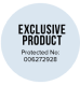 Proofvision - A round, gray label reads "Exclusive Product" in bold black letters at the top, and "Protected No: 008272928" in smaller black text below. The background is plain white.