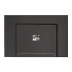 Proofvision - Back view of a black rectangular display monitor showing its mounting brackets and a label with technical information in the center. The monitor appears to be in a landscape orientation.